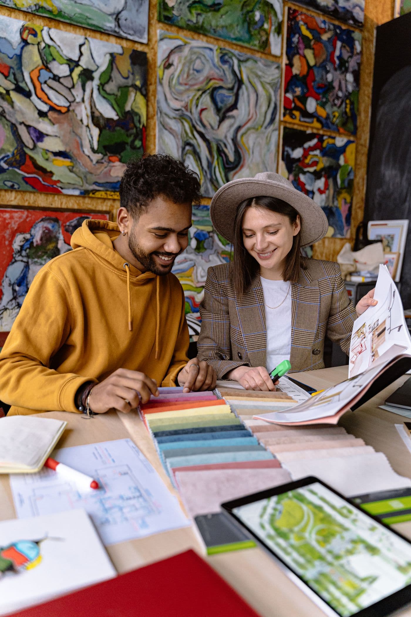 Design professionals collaborating in a bright contemporary studio